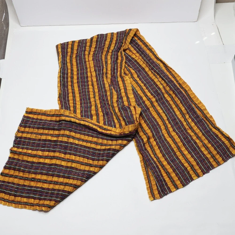 Unbranded Handwoven Striped Scarf Yellow Purple Green Boho Artisan‎ Accessory